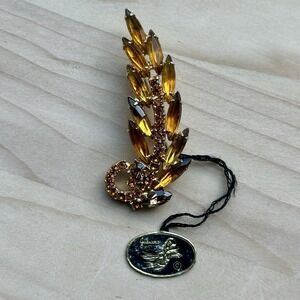 VTG Juliana  Brooch Pin 2.5" Leaf Flower Root Beer‎ Honey Amber Navette Gold NWT